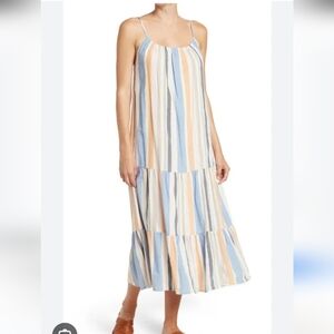 StitchDrop Womens Cotton Tiered Striped Dress Size Small